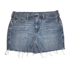 Hollister Company Denim Mini Skirt Distressed Frayed‎ Hem Rainbow Pockets Size 9